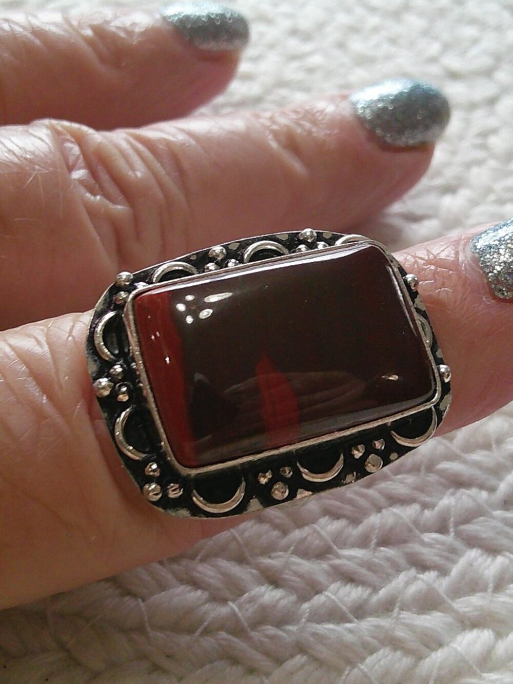 Natural IRON TIGERS EYE Handmade Sterling 925 Ring Size 7.75 #867E